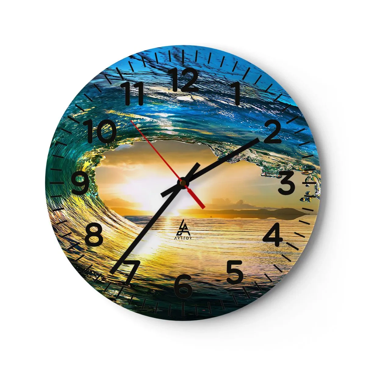 Wanduhr - Glasuhr - In einem smaragd-goldenen Kristall - 30x30 cm
