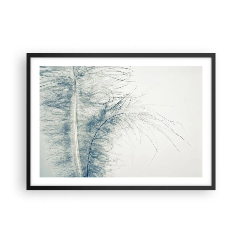 Poster in einem schwarzem Rahmen - Eine zarte Feder in Pastelltönen auf hellem Untergrund - 70x50cm - Flüstern der Natur - Moderne Wanddekoration für Wohnzimmer und Schlafzimmer ARTTOR