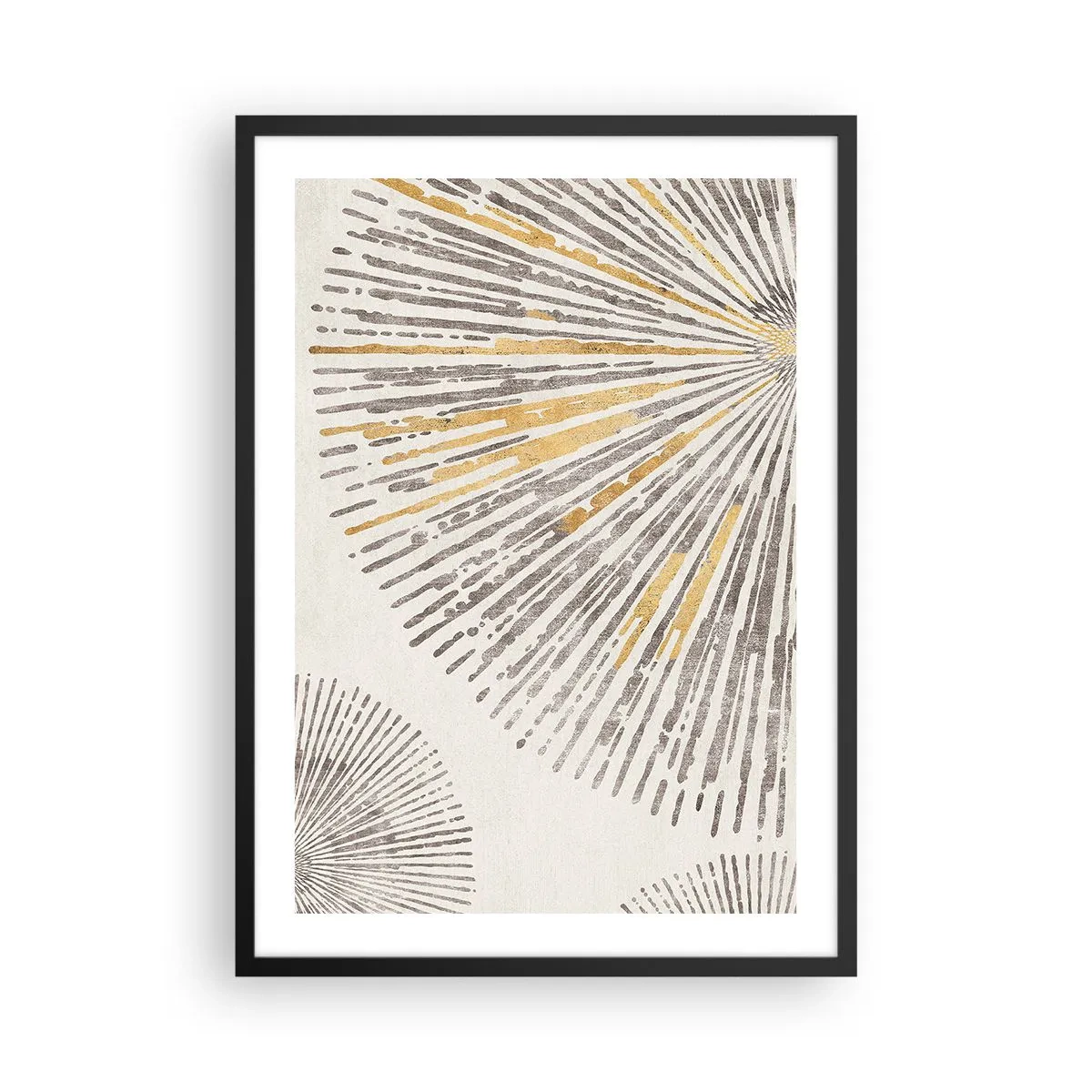 Poster in einem schwarzem Rahmen - Abstraktes Strahlenmuster in Gold- und Brauntönen - 50x70cm - Schönheit des Strahls - Moderne Wanddekoration für Wohnzimmer und Schlafzimmer ARTTOR