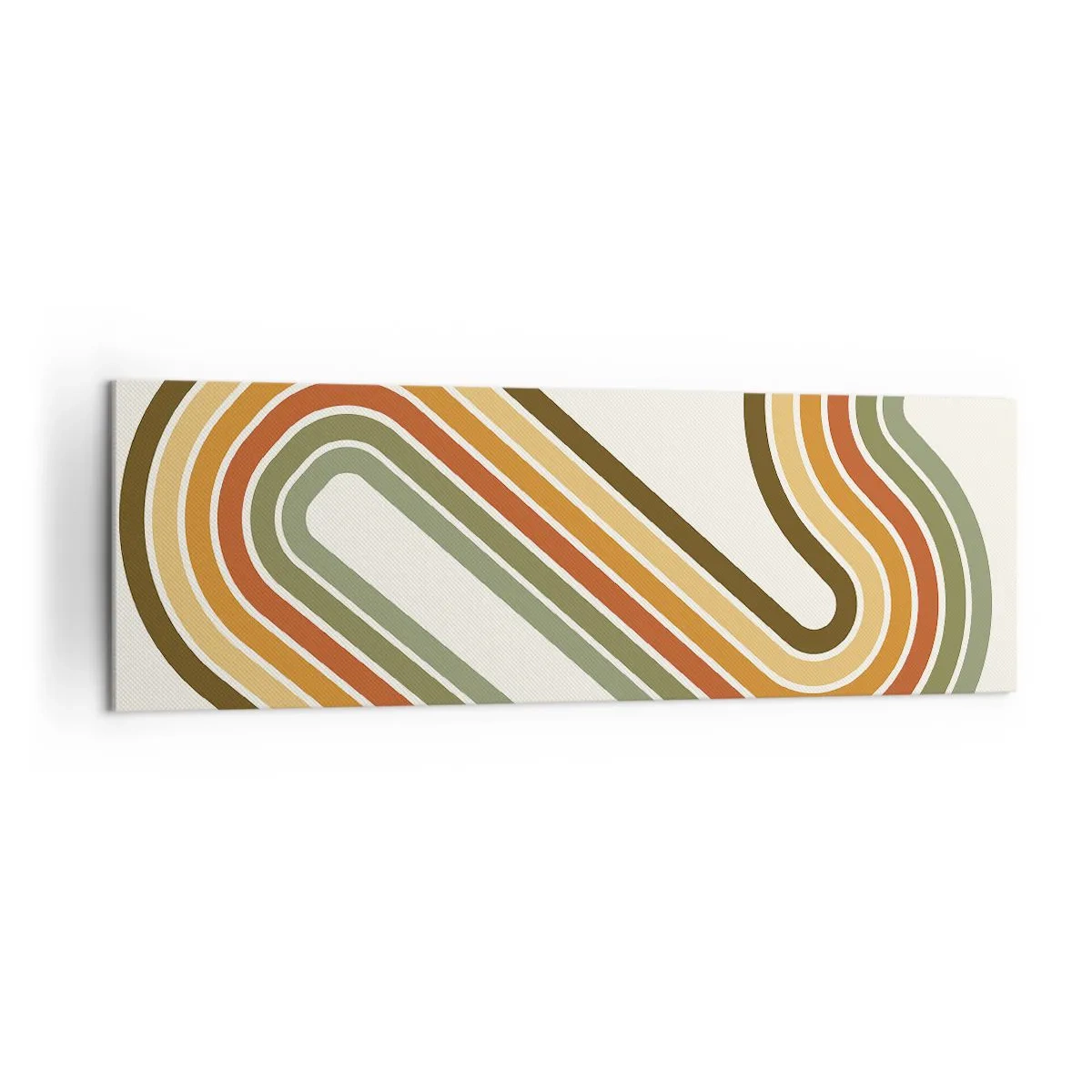 Bild auf Leinwand - Leinwandbild - Geometrisches Muster in Grün-, Orange- und Beigetönen auf hellem Hintergrund - 160x50cm - Zickzack zum Ziel - Moderne Wanddekoration für Wohnzimmer und Schlafzimmer ARTTOR