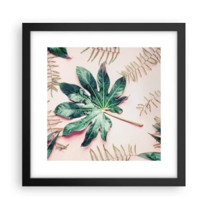 Poster in einem schwarzem Rahmen - Eine Studie von Grün auf einem rosa Hintergrund - 30x30 cm