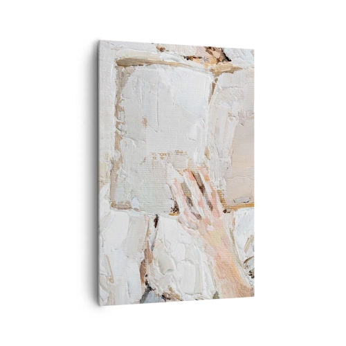 Bild auf Leinwand - Leinwandbild - Ein impressionistisches Gemälde einer Hand, die ein offenes Buch hält. - 80x120cm - In einer anderen Welt - Moderne Wanddekoration für Wohnzimmer und Schlafzimmer ARTTOR