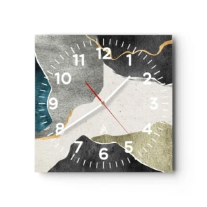 Wanduhr - Glasuhr - Mosaikkomposition mit Goldfaden - 30x30 cm