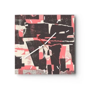 Wanduhr - Glasuhr - Eine abstrakte Komposition in Rosa- und Brauntönen. - 30x30cm - All dieser Lärm - Moderne Wanddekoration für Wohnzimmer und Schlafzimmer ARTTOR
