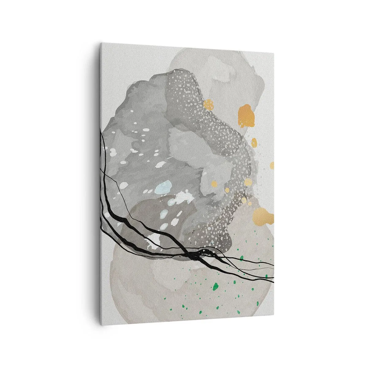 Bild auf Leinwand - Leinwandbild - Organische Formen in Grautönen mit Akzenten in Schwarz und Gold - 70x100cm - Organische Komposition - Moderne Wanddekoration für Wohnzimmer und Schlafzimmer ARTTOR