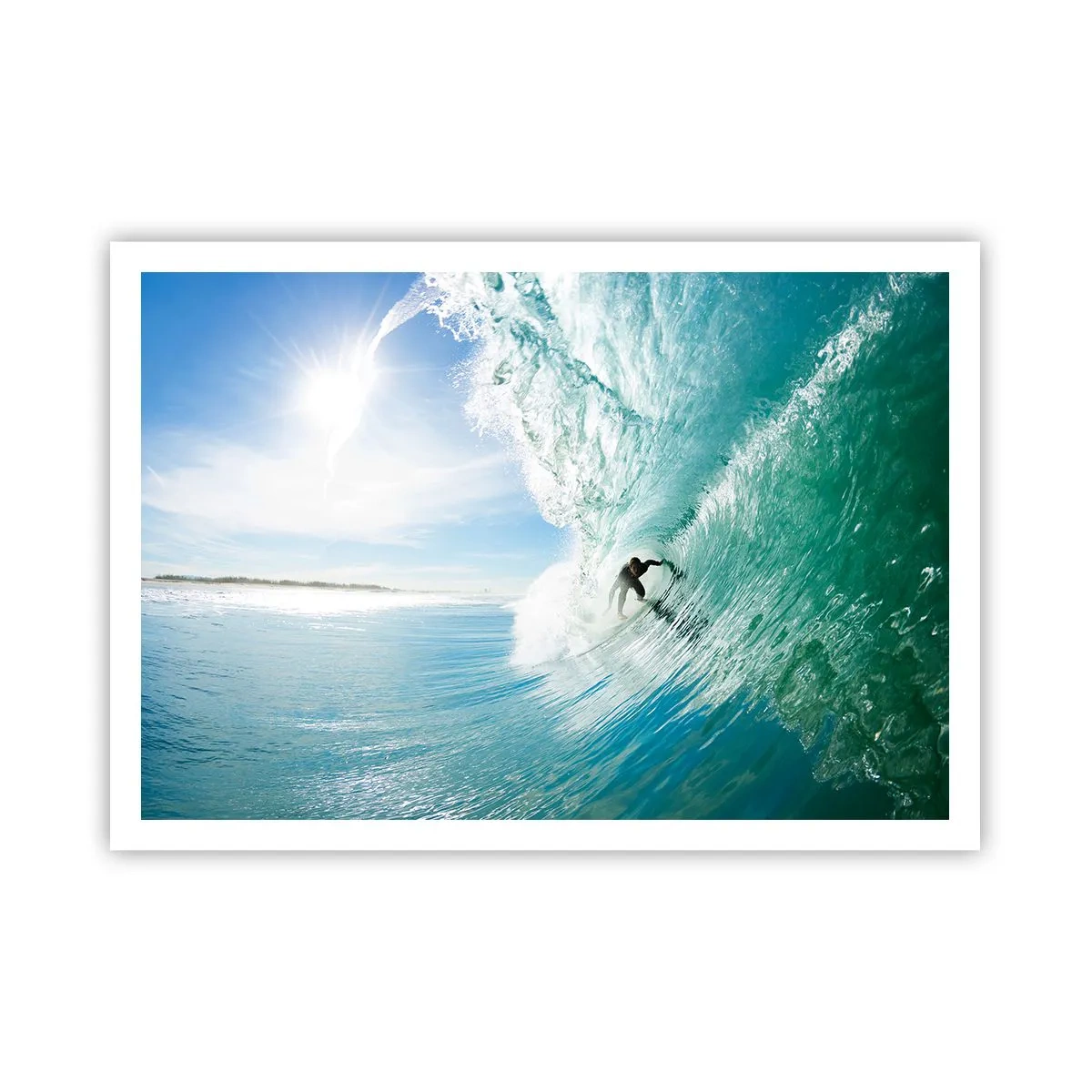 Poster - Ein Surfer reitet eine Welle im Sonnenlicht vor blauem Himmel - 100x70cm - Immer Top - Moderne Wanddekoration für Wohnzimmer und Schlafzimmer ARTTOR