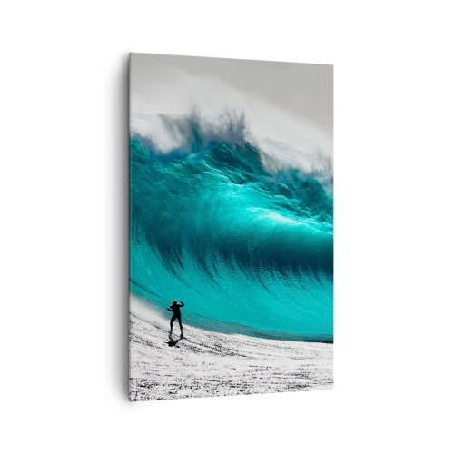 Bild auf Leinwand - Leinwandbild - Surfer vor einer riesigen Welle - 80x120cm - Herausforderung angenommen - Moderne Wanddekoration für Wohnzimmer und Schlafzimmer ARTTOR
