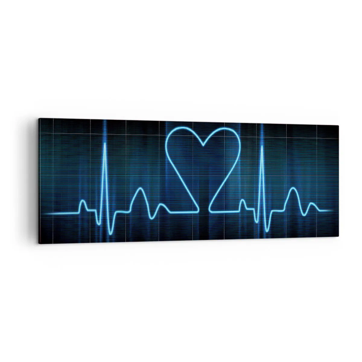 Bild auf Leinwand - Leinwandbild - Eine Lebenslinie mit einem Herz auf einem medizinischen Überwachungshintergrund in Blautönen. - 140x50cm - Im Rhythmus des Herzens - Moderne Wanddekoration für Wohnzimmer und Schlafzimmer ARTTOR