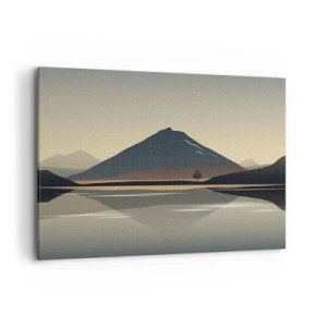 Bild auf Leinwand - Leinwandbild - Minimalistische Berglandschaft mit Spiegelung im Wasser - 100x70cm - Spiegelreflexion - Moderne Wanddekoration für Wohnzimmer und Schlafzimmer ARTTOR