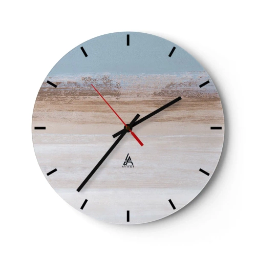 Wanduhr - Glasuhr - Pastellfarbene Landschaft mit horizontalen Streifen in Blau und Beige. - 30x30cm - Mehrdeutige Landschaft - Moderne Wanddekoration für Wohnzimmer, Küche und Schlafzimmer ARTTOR