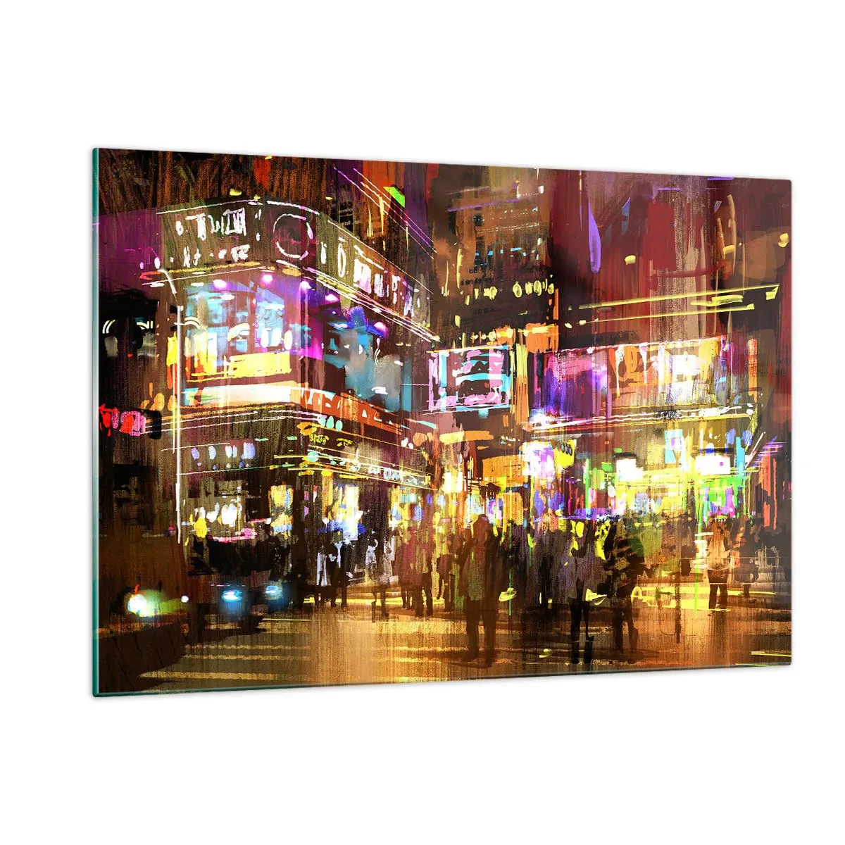 Glasbild - Bild auf glas - Eine pulsierende Stadt im Neonlicht - 120x80cm - In einem Lichtermeer - Moderne Wanddekoration für Wohnzimmer und Schlafzimmer ARTTOR