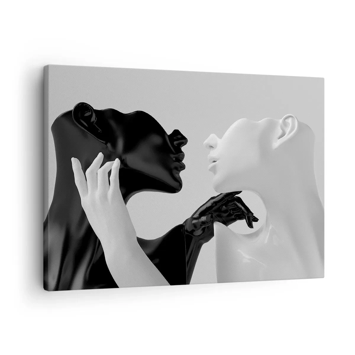 Bild auf Leinwand - Leinwandbild - Schwarz-weiße Silhouetten in dynamischer Nahaufnahme - 70x50cm - Anziehung - Begierde - Moderne Wanddekoration für Wohnzimmer und Schlafzimmer ARTTOR