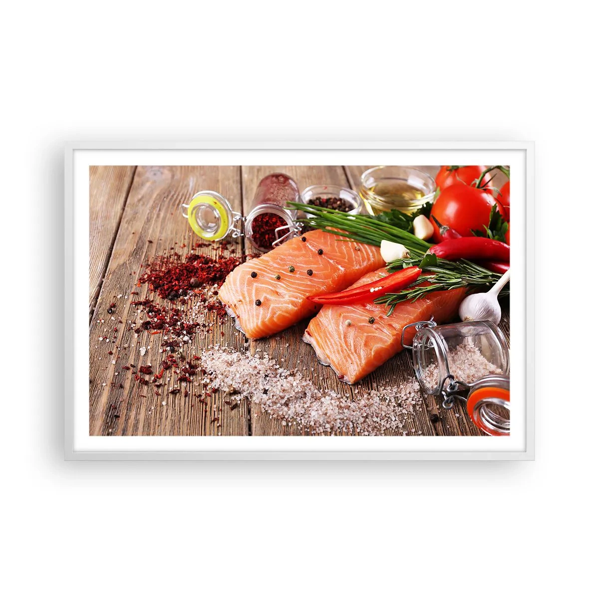 Poster in einem weißen Rahmen - Norwegisches Abenteuer in der Küche - 91x61 cm