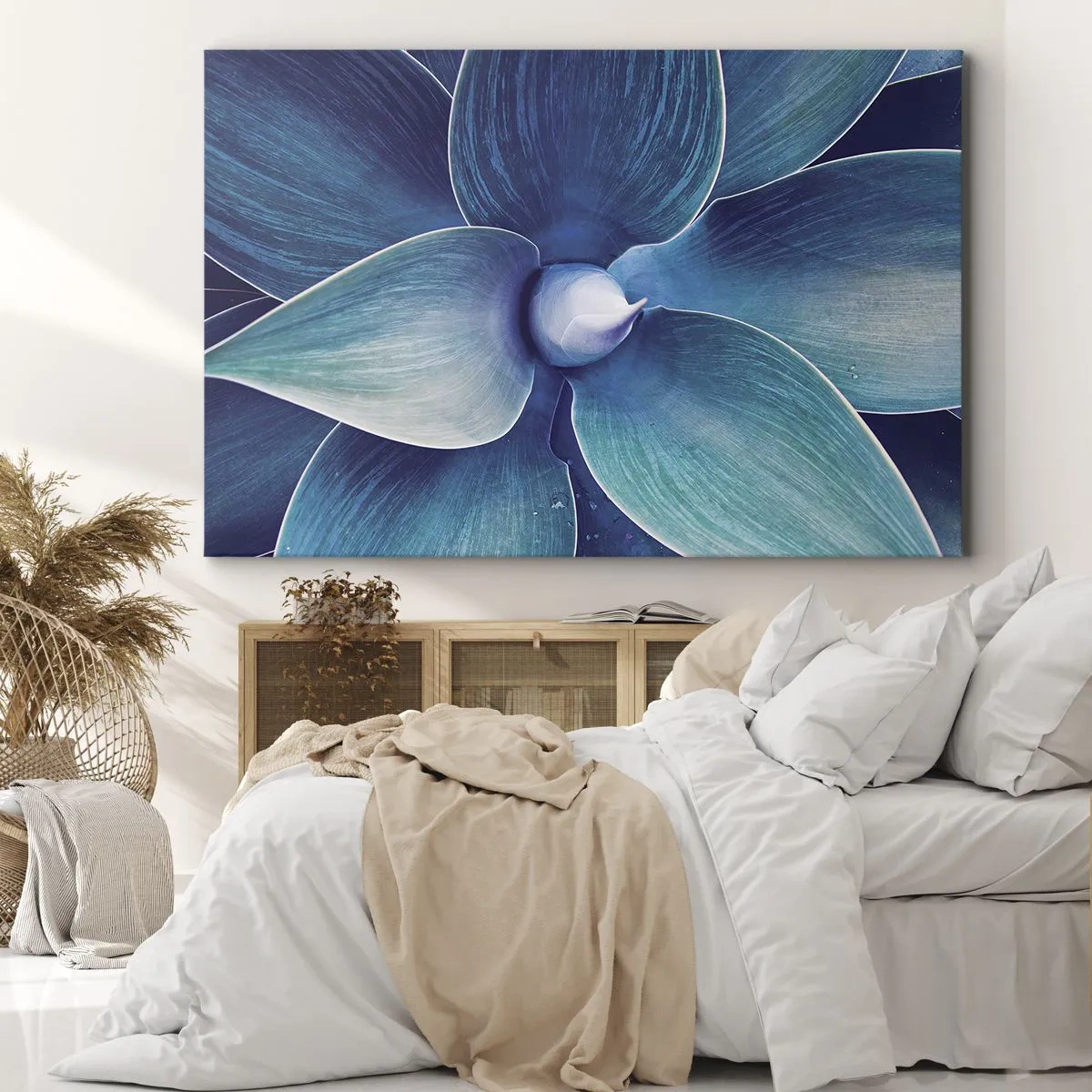 Bild auf Leinwand - Leinwandbild - Nahaufnahme einer abstrakten Blume in Blautönen - 70x50cm - Bläulich vom Himmel - Moderne Wanddekoration für Wohnzimmer und Schlafzimmer ARTTOR
