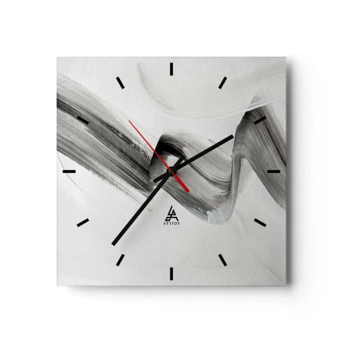 Wanduhr - Glasuhr - Abstrakter schwarz-weißer Pinselstrich auf hellem Hintergrund - 30x30cm - Lässig zum Spaß - Moderne Wanddekoration für Wohnzimmer und Schlafzimmer ARTTOR