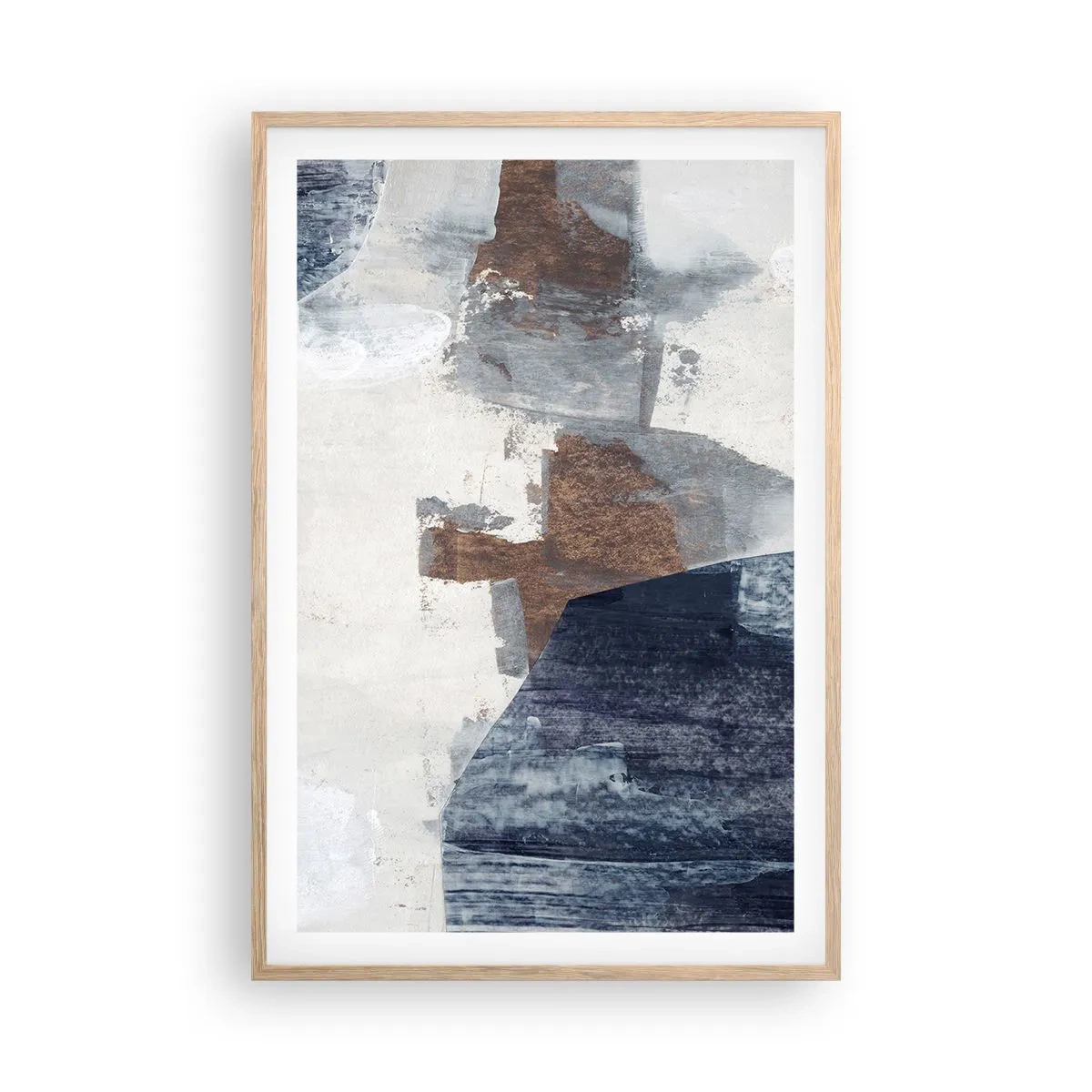Poster in einem Rahmen aus heller Eiche - Blaue und braune Formen - 61x91 cm