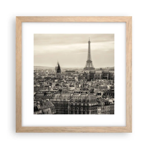 Poster in einem Rahmen aus heller Eiche - Über den Dächern von Paris - 30x30 cm
