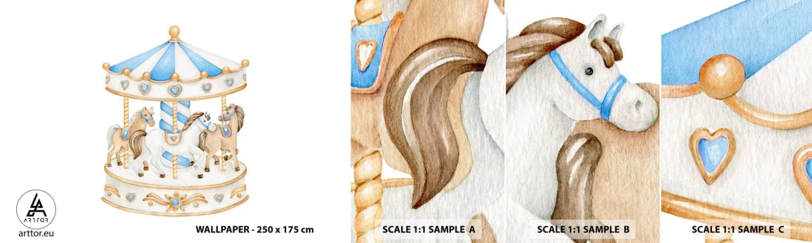 Fototapeten Muster Selbstklebend Deluxe Sticker - Süße Kindheit - Pferde, Karussell, Kinder - 100x30 cm