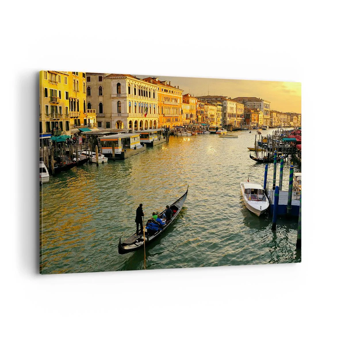 Bild auf Leinwand - Leinwandbild - Gondel auf einem Kanal in Venedig bei Sonnenuntergang - 120x80cm - Auf der Sonnenseite der Straße - Moderne Wanddekoration für Wohnzimmer und Schlafzimmer ARTTOR
