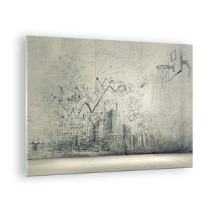 Glasbild - Bild auf glas - Grafische Skizze mit geschäftlichen und kreativen Elementen - 70x50cm - Mein tolles Stadtleben - Moderne Wanddekoration für Wohnzimmer und Schlafzimmer ARTTOR