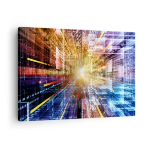 Bild auf Leinwand - Leinwandbild - Dynamische Lichter in einem futuristischen Korridor - 70x50cm - Leuchtender Korridor - Moderne Wanddekoration für Wohnzimmer und Schlafzimmer ARTTOR