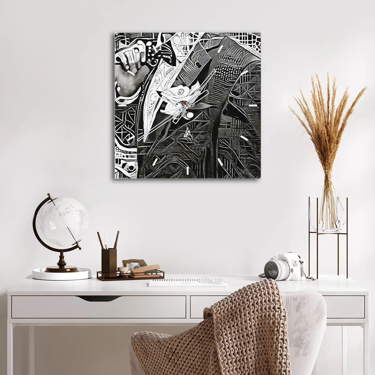 Wanduhr - Glasuhr - Elegante Abstraktion eines Mannes im Anzug in Schwarz und Weiß - 30x30cm - Nur ein scheinbar grauer Mann - Moderne Wanddekoration für Wohnzimmer und Schlafzimmer ARTTOR