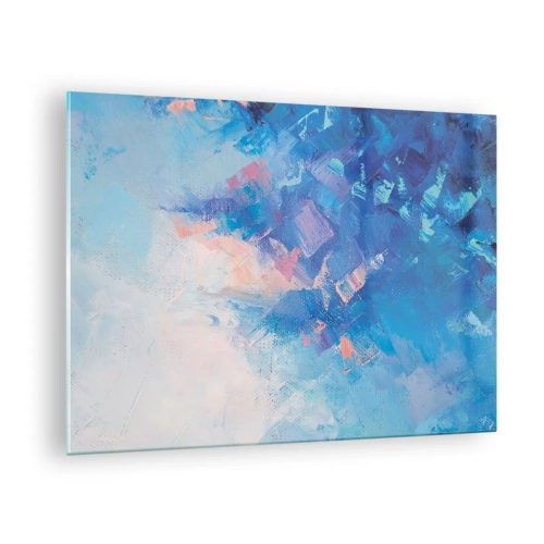 Glasbild - Bild auf glas - Abstrakte Winterlandschaft mit kühlen Blau- und zarten Rosatönen - 70x50cm - Winter-Abstraktion - Moderne Wanddekoration für Wohnzimmer und Schlafzimmer ARTTOR