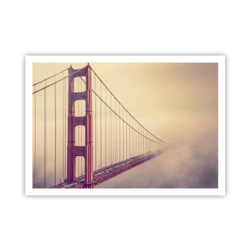 Poster - Eine Brücke im Nebel in Pastelltönen, ein Symbol für Eleganz und Frieden - 100x70cm - Zwischen Himmel und Erde - Moderne Wanddekoration für Wohnzimmer und Schlafzimmer ARTTOR