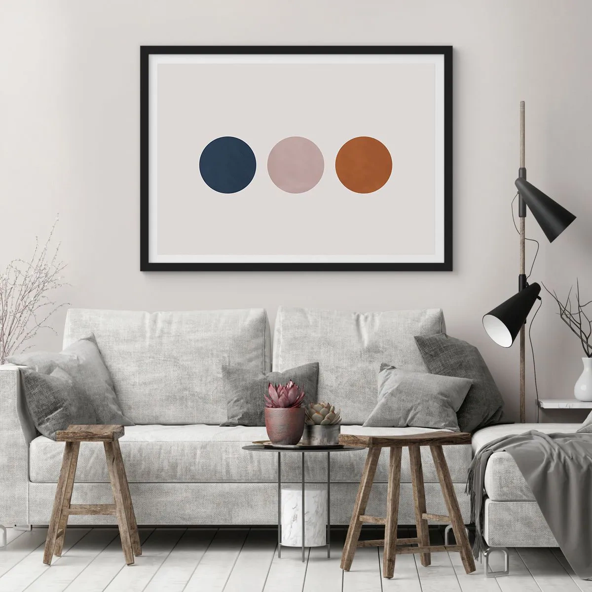 Poster in einem schwarzem Rahmen - Eine minimalistische Komposition mit drei farbigen Kreisen - 100x70cm - Ein Symbol für Exzellenz - Moderne Wanddekoration für Wohnzimmer und Schlafzimmer ARTTOR