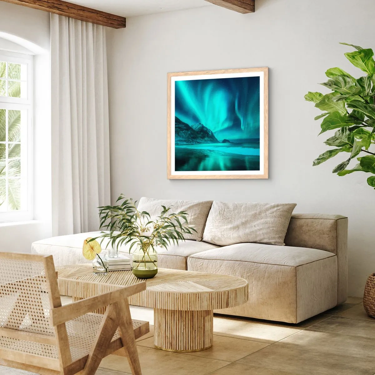 Poster in einem Rahmen aus heller Eiche - Wunder des Nordens - 30x30 cm