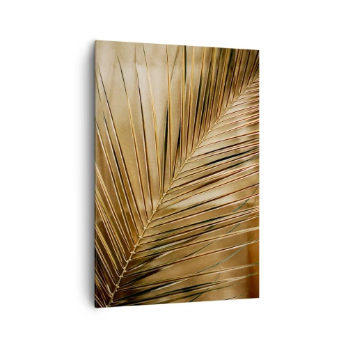 Bild auf Leinwand - Leinwandbild - Goldenes Palmblatt auf einem einfarbigen Hintergrund - 70x100cm - Natürliche Kolonnade - Moderne Wanddekoration für Wohnzimmer und Schlafzimmer ARTTOR