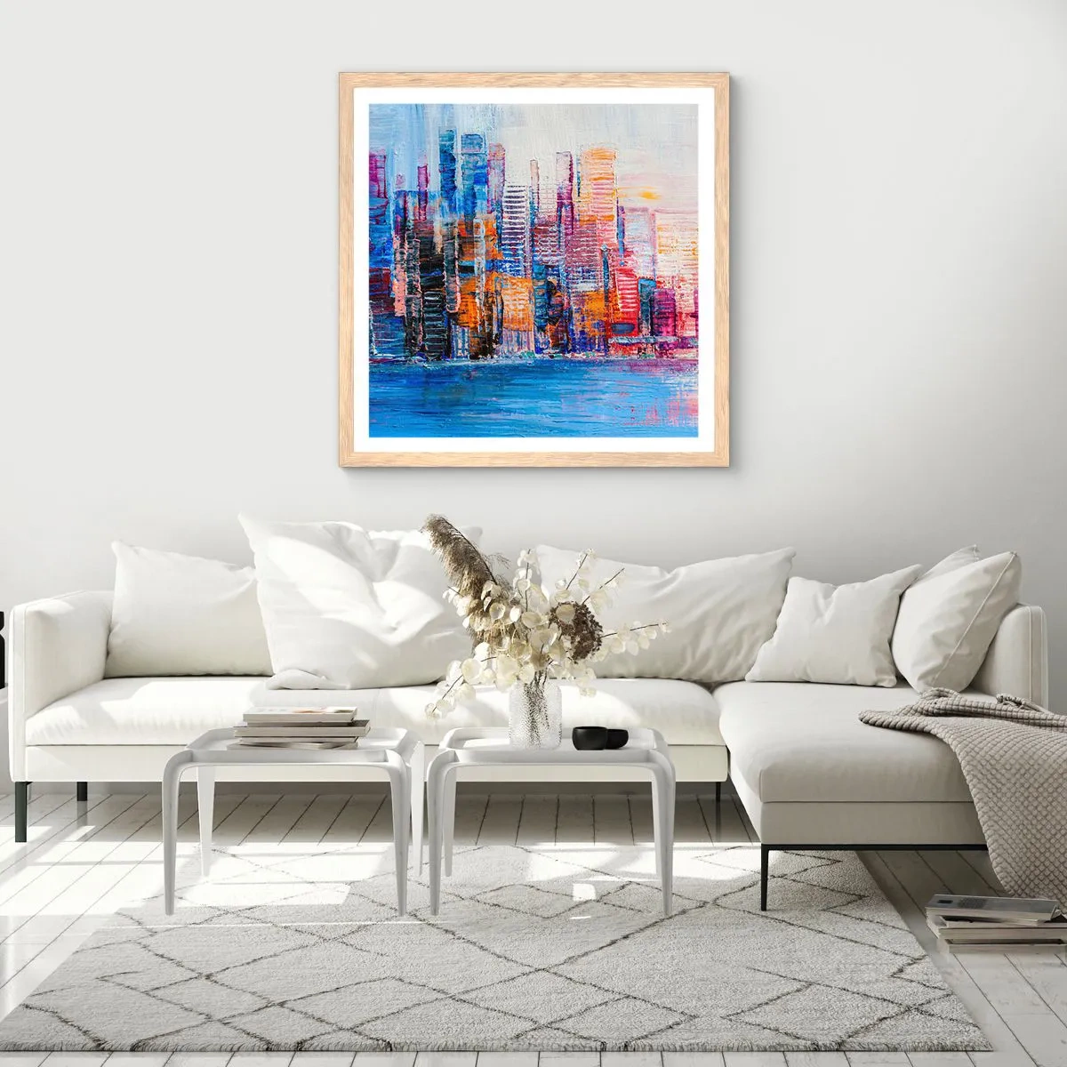 Poster in einem Rahmen aus heller Eiche - Fröhliche Metropole - 60x60 cm