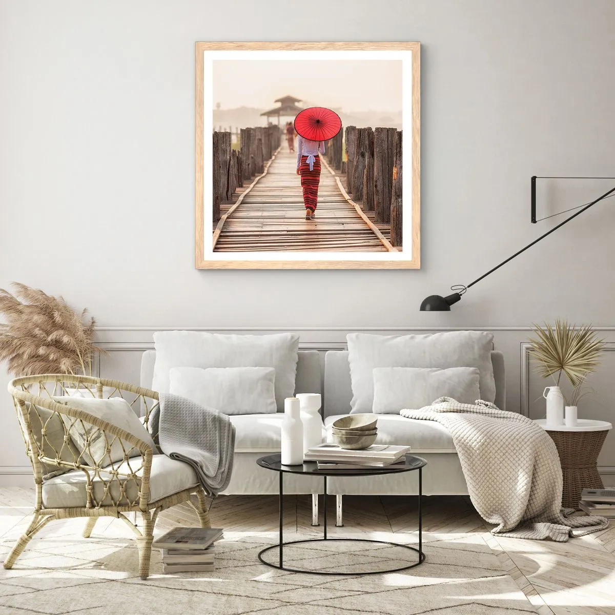 Poster in einem Rahmen aus heller Eiche - Auf der alten Brücke - 30x30 cm