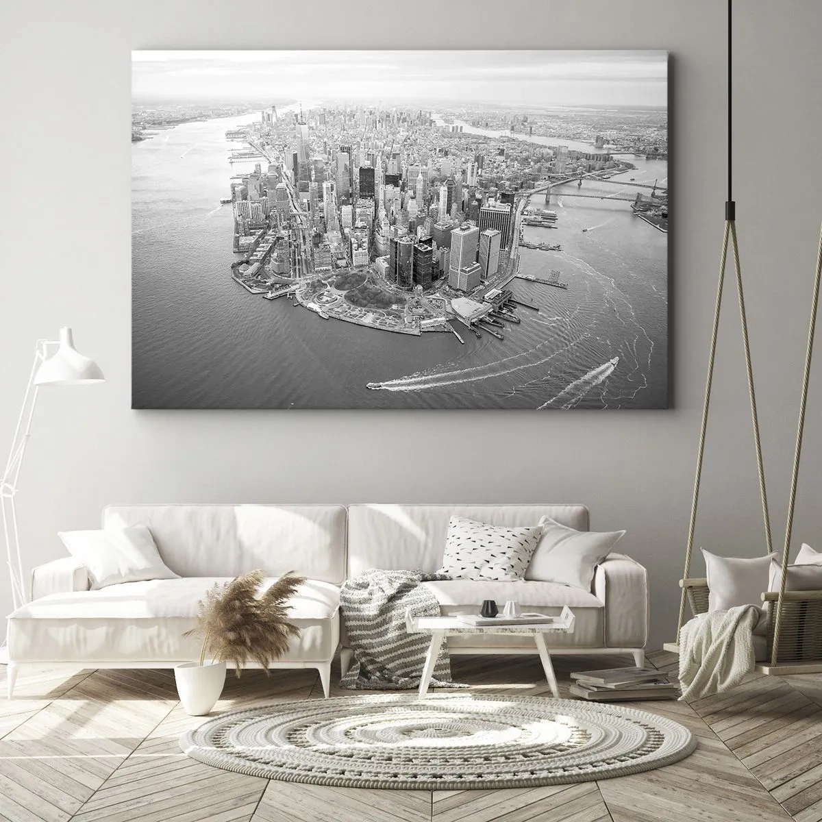 Bild auf Leinwand - Leinwandbild - Luftaufnahme von Manhattan in Schwarzweiß - 120x80cm - Und wie kann es man nicht lieben? - Moderne Wanddekoration für Wohnzimmer und Schlafzimmer ARTTOR
