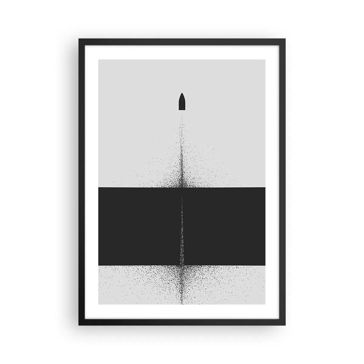 Poster in einem schwarzem Rahmen - Minimalistische Abstraktion mit einer Rakete auf gespaltenem Hintergrund - 50x70cm - Direkt zum Ziel - Moderne Wanddekoration für Wohnzimmer und Schlafzimmer ARTTOR