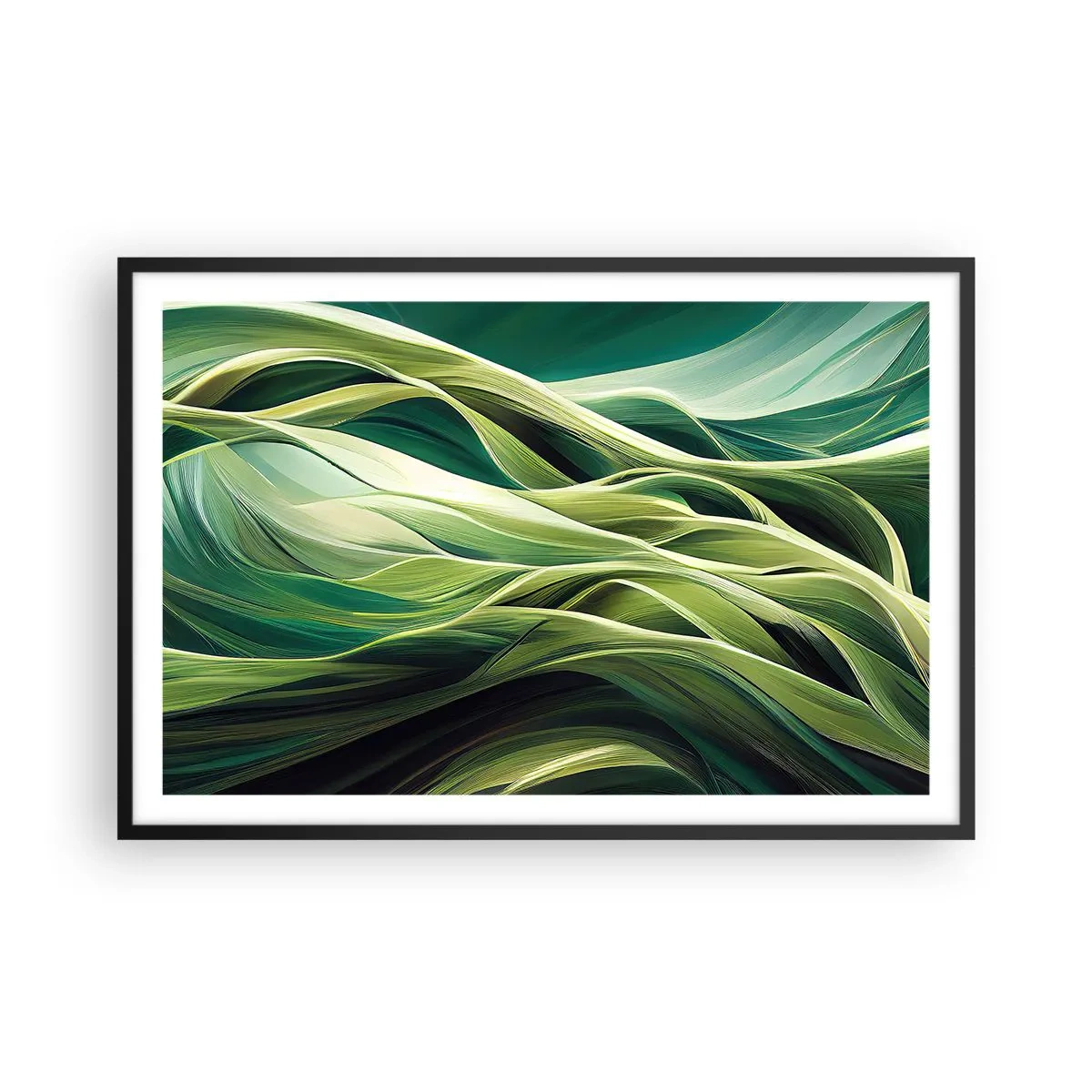 Poster in einem schwarzem Rahmen - Abstraktes grünes Spiel - 91x61 cm