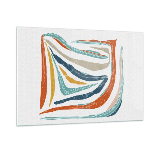Glasbild - Bild auf glas - Bunte Streifen erzeugen eine dynamische Abstraktion auf weißem Hintergrund - 120x80cm - Abstraktion mit einem freundlichen Lächeln - Moderne Wanddekoration für Wohnzimmer und Schlafzimmer ARTTOR