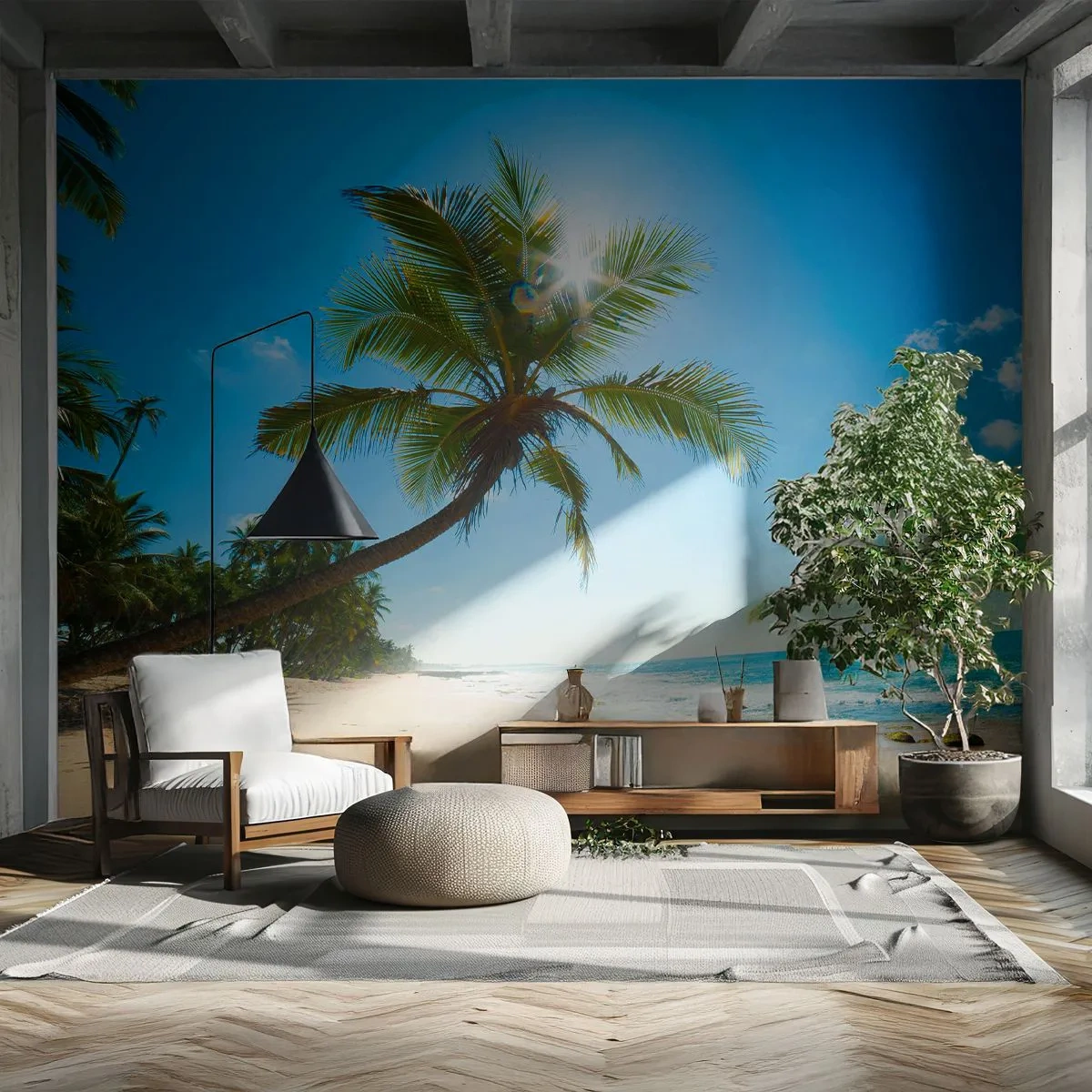 Fototapete Premium Canvas - Niemandem zeigen - Landschaft, Strand, Kokusnuss-Palme - 300x210 cm