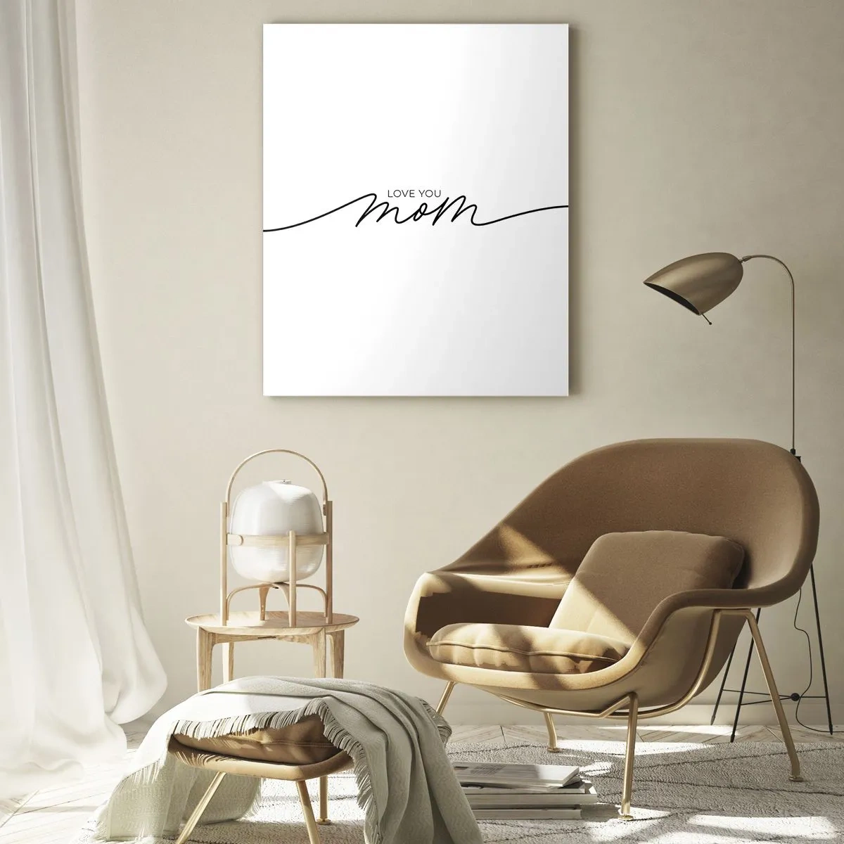 Glasbild - Bild auf glas - Minimalistische Love You Mom-Inschrift in Schwarz auf weißem Hintergrund - 50x70cm - Große Emotionen - Moderne Wanddekoration für Wohnzimmer und Schlafzimmer ARTTOR