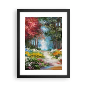 Poster in einem schwarzem Rahmen - Waldgarten, Blumenwald - 30x40 cm