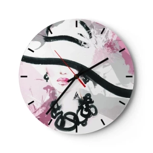 Wanduhr - Glasuhr - Bildnis einer Dame in Schwarz und Pink - 40x40 cm