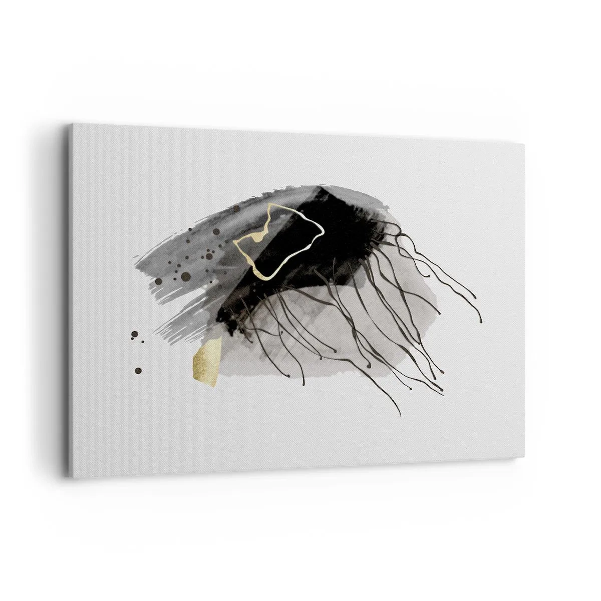 Bild auf Leinwand - Leinwandbild - Eine abstrakte Komposition mit Akzenten in Schwarz und Gold. - 100x70cm - In Schwarz und Gold - Moderne Wanddekoration für Wohnzimmer und Schlafzimmer ARTTOR