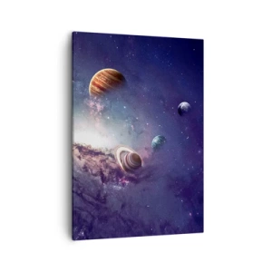 Bild auf Leinwand - Leinwandbild - Planeten in einer Galaxie mit einem Nebel im Hintergrund - 50x70cm - Solar-Tanz-System - Moderne Wanddekoration für Wohnzimmer und Schlafzimmer ARTTOR