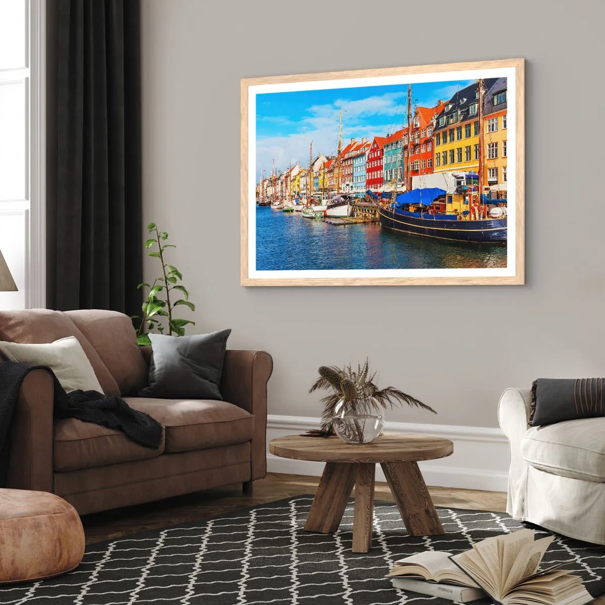 Poster in einem Rahmen aus heller Eiche - Fröhlicher Kai - 70x50 cm