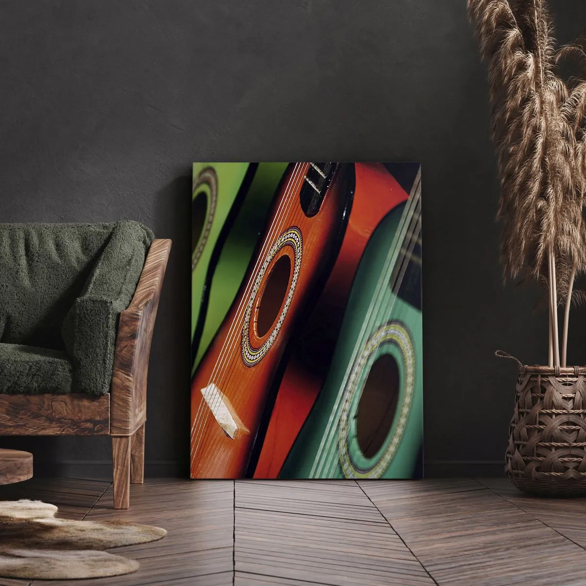 Bild auf Leinwand - Leinwandbild - Die Gitarre hat viele Farben - 65x120 cm