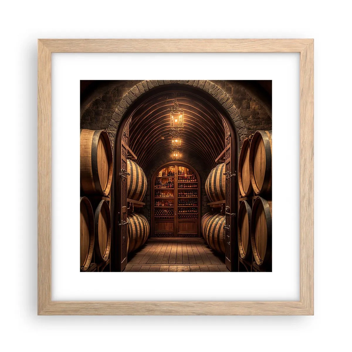 Poster in einem Rahmen aus heller Eiche - Stimmungsvoller Keller - 30x30 cm