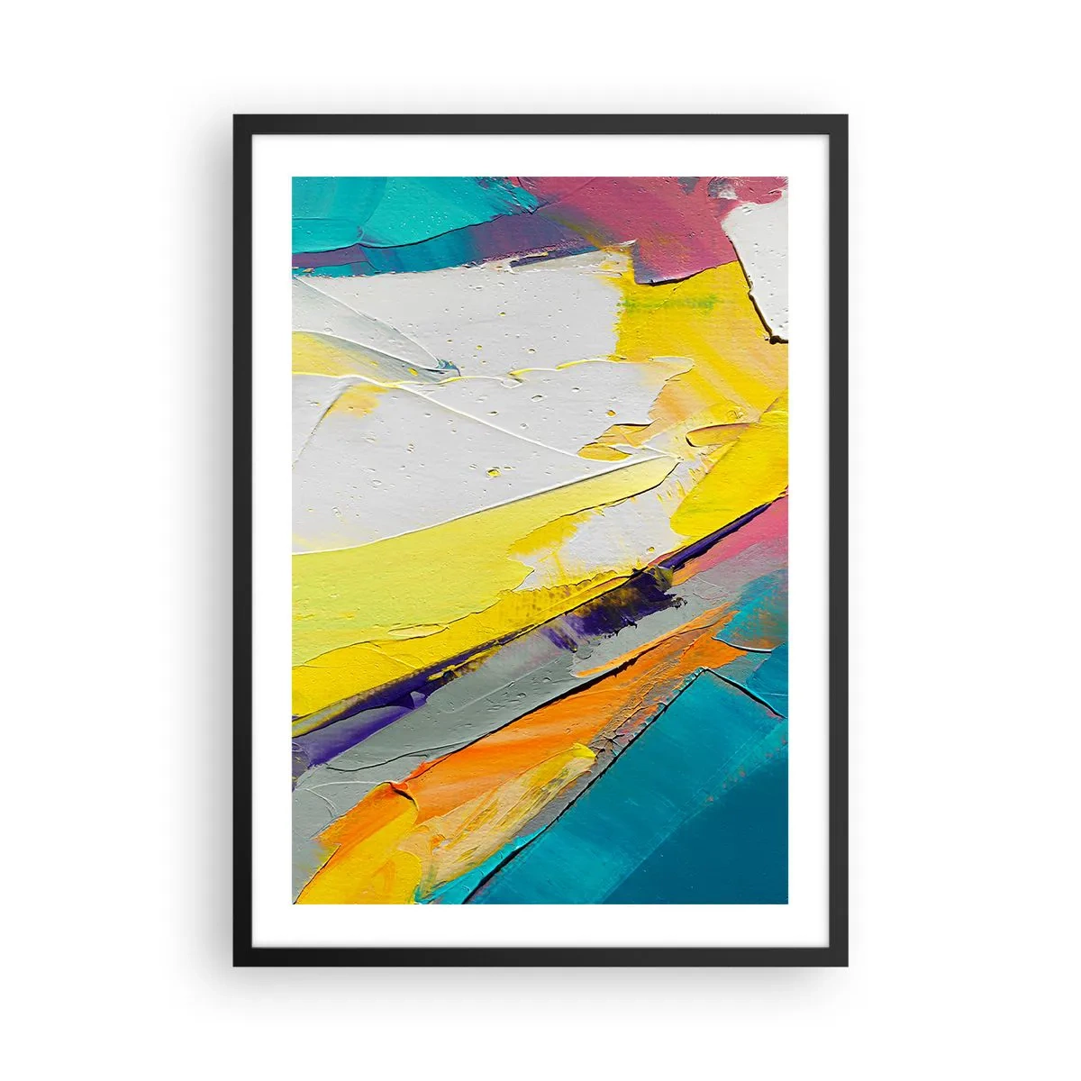 Poster in einem schwarzem Rahmen - Ein abstraktes Gemälde mit dynamischen Farben in hellen Tönen. - 50x70cm - Die Anatomie des Lichts - Moderne Wanddekoration für Wohnzimmer und Schlafzimmer ARTTOR