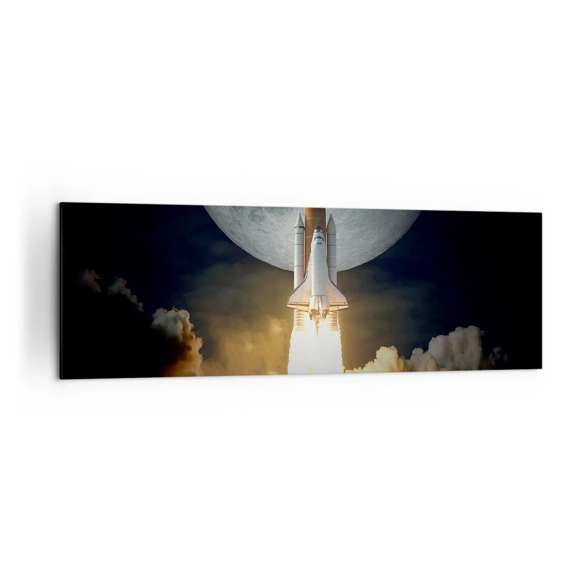 Bild auf Leinwand - Leinwandbild - Eine Rakete hebt vor dem Hintergrund eines Vollmonds ab, umgeben von dynamischen Wolken. - 160x50cm - Beginn eines überirdischen Abenteuers - Moderne Wanddekoration für Wohnzimmer und Schlafzimmer ARTTOR