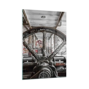 Glasbild - Bild auf glas - Historisches Industrieinterieur mit Zahnrad - 50x70cm - Das geheime Leben der Fabrik - Moderne Wanddekoration für Wohnzimmer und Schlafzimmer ARTTOR