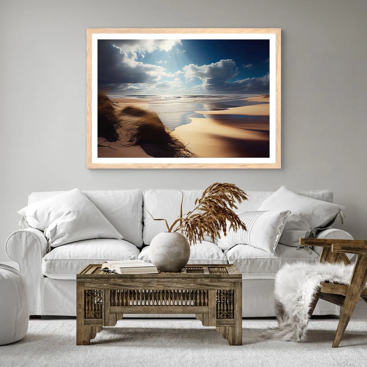 Poster in einem Rahmen aus heller Eiche - Strand, wilder Strand - 100x70 cm